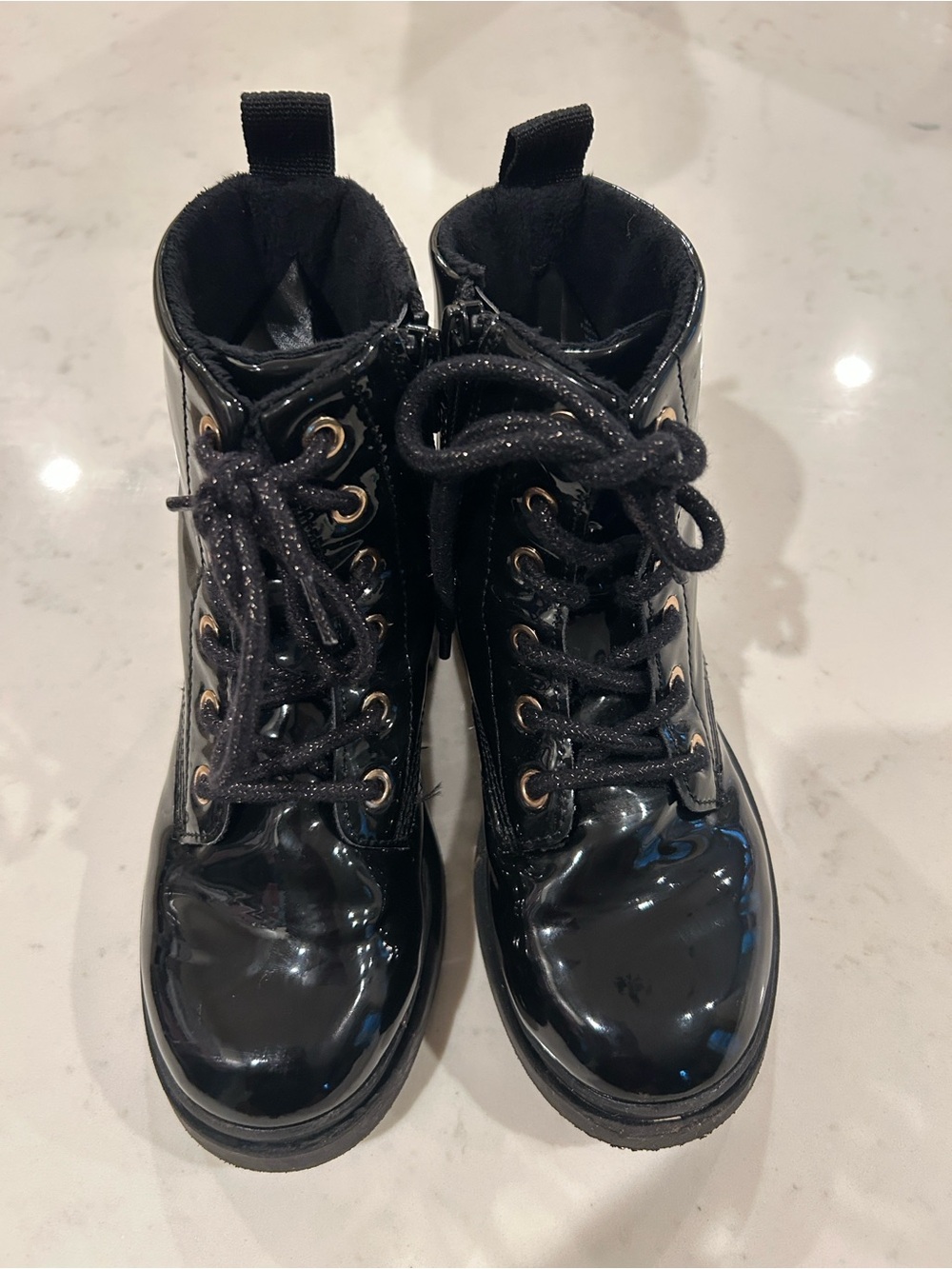 H&M Black Patent Lace-Up Boots